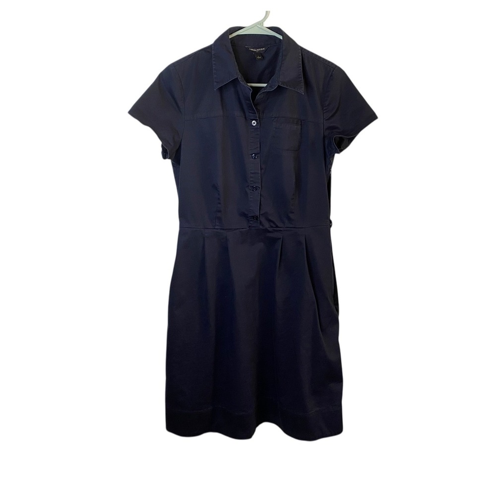 Banana Republic Womens Navy Blue Shirt Dress Short Sleeve Size 8 Knee Length